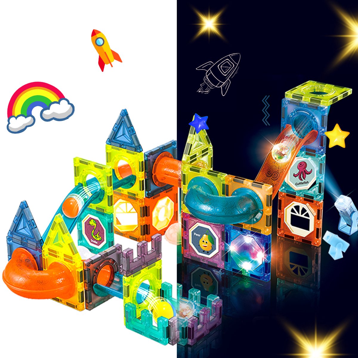 Pumpify Magnetic Tiles Knikkerbaan – Magna Tiles – Magnetisch Speelgoed – Knikkerbaan – Montessori Speelgoed – Magnetische Tegels – Educatief & Constructie – Marble – Bouwstenen – Bouwblokken – Rush – Speelgoed – 4 Jaar – 5 Jaar – 6 Jaar – 7 Jaar