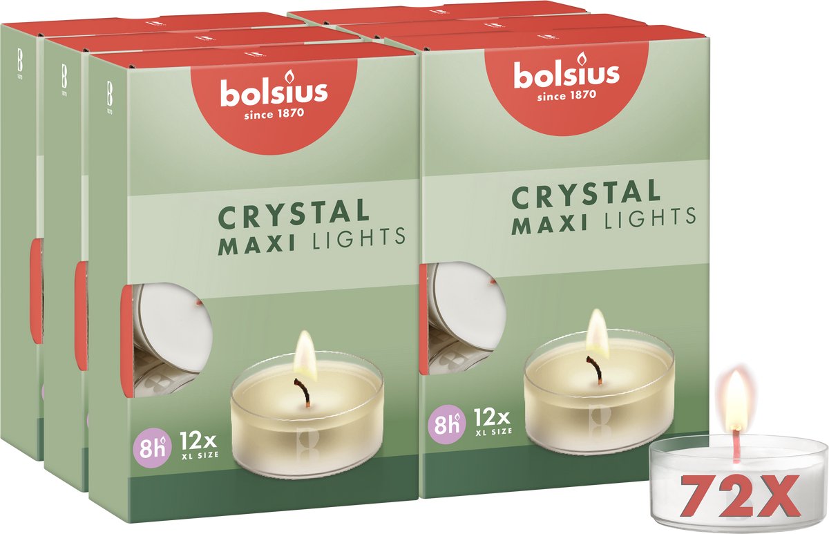 Bolsius Grote Maxi Clear Cup - 72 Waxinelichtjes - Theelichtjes - 8 branduren - Duurzaam wit