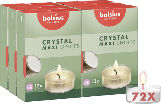 Bolsius - Grote Maxi Clear Cup - 72 Waxinelichtjes - Theelichtjes - 8 branduren - Duurzaam