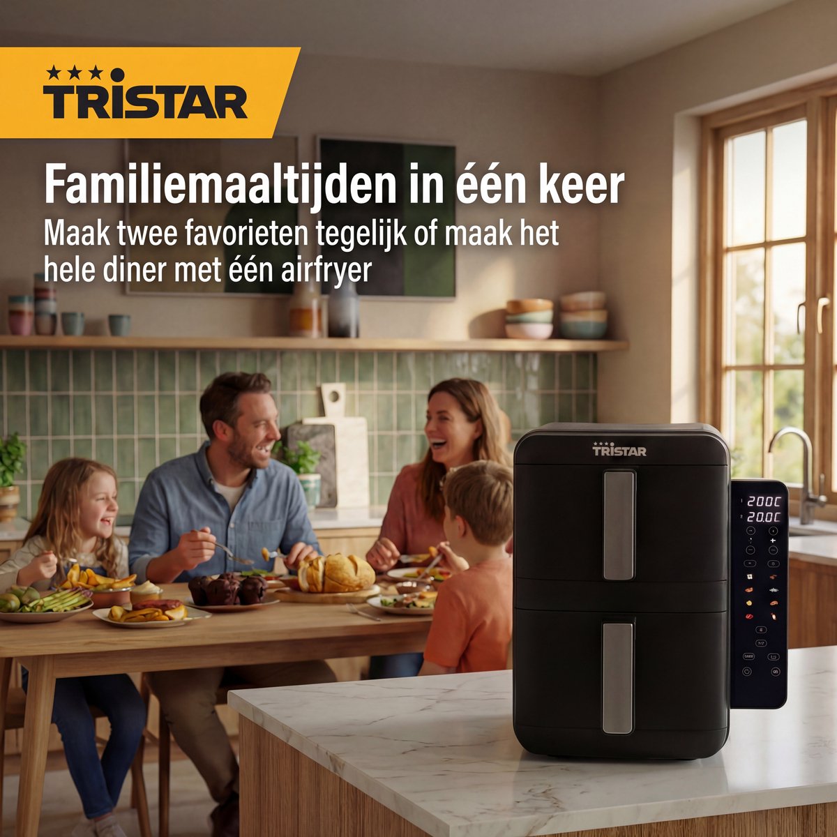 Tristar FR-9074 - Stack airfryer XXL - 9L - 2 onafhankelijke kookzones - Dubbele gestapelde lades - 8 kookprogramma's - 2400W - PFAS-vrij - Bespaart 45% Ruimte - 6 personen — afbeelding 7