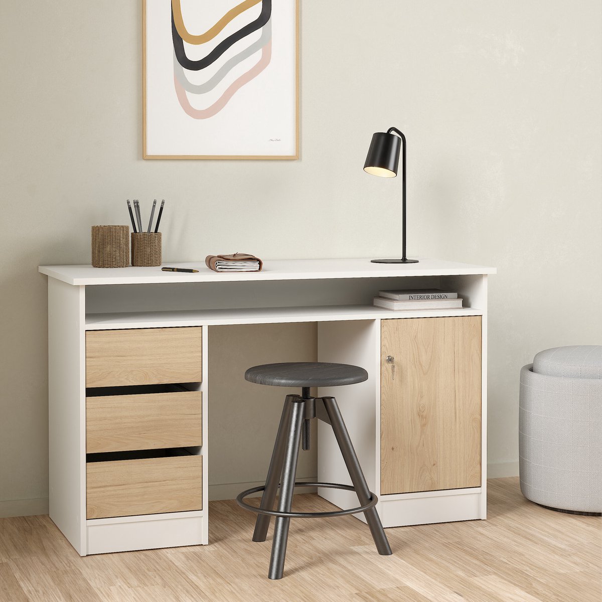 Bureau Boston - Modern Design - Veel Opbergruimte - Met Lades & Slot