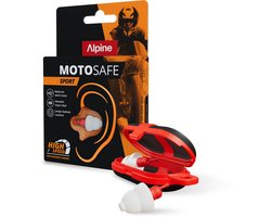 Alpine MotoSafe Sport 2026 - Motor oordoppen - Oordopjes tegen windruis - 20dB - Hoge demping - Voorkomt gehoorschade tijdens het motorrijden - Herbruikbaar - Premium Gehoorbescherming - Rood - 1 paa