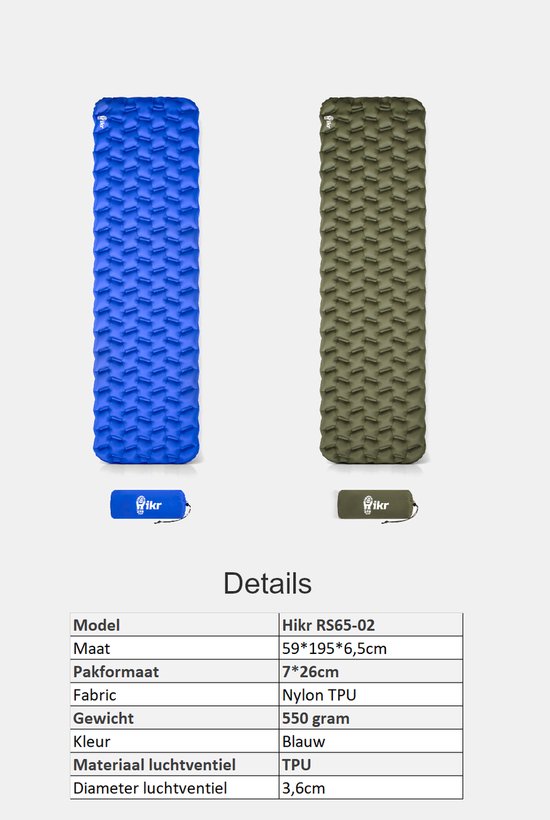 Hikr® Luchtbed - Slaapmat - Opblaasbaar matras - Lichtgewicht - Outdoor - Camping - Hiking & Wandelen van HI — afbeelding 4