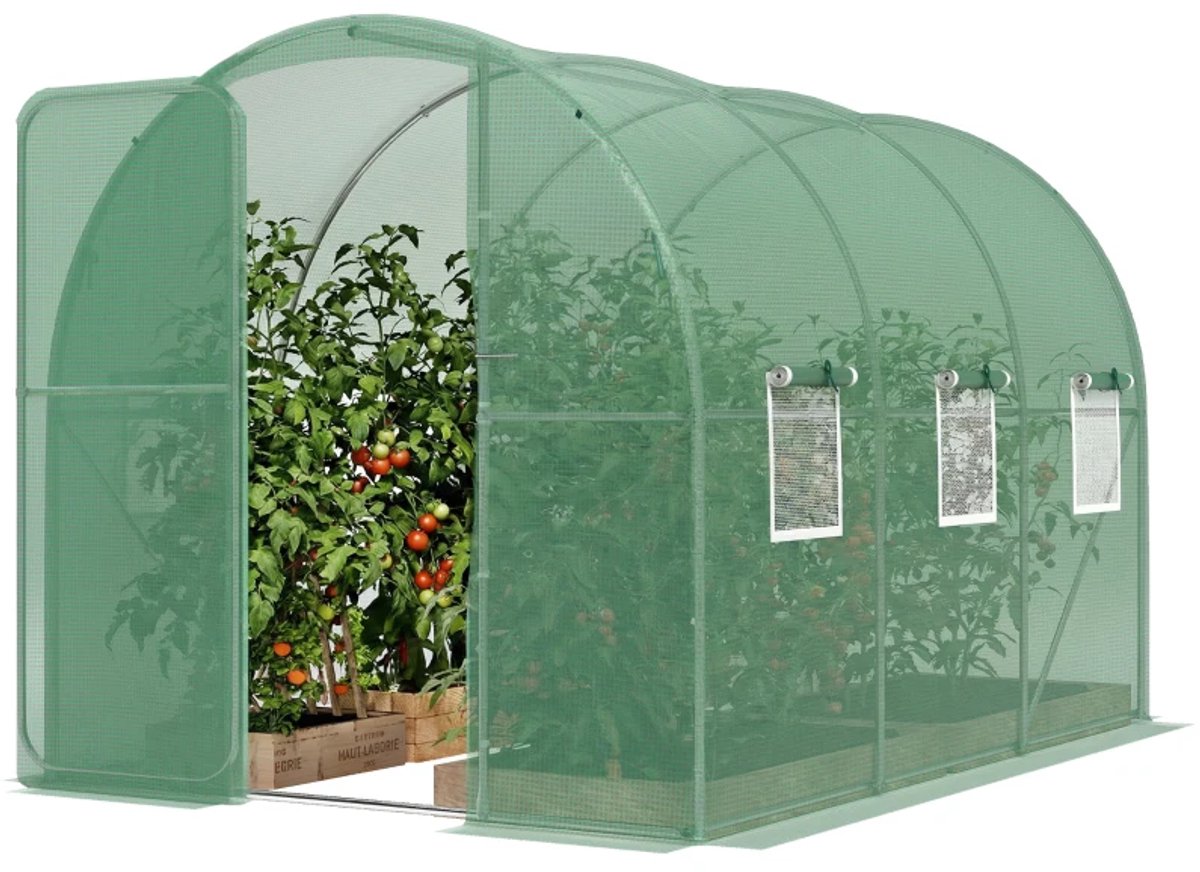 Polytunnelkas - Kas - Tunnelkas met Afsluitbare Deur - Foliekas - Kweektunnel - Kweekkas - Kastunnel - Groentekas - Plantenhuis - Plantenteelt - Tomatenkas - voor Groenten, Bloemen, Planten - 300x200x200 cm - Groen – foto 5