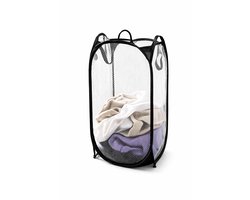 Opvouwbare Wasmand 36x36x59 cm – Met Stalen Frame & Ademend Polyester Gaas – Lichtgewicht met Handvatten – Zwart