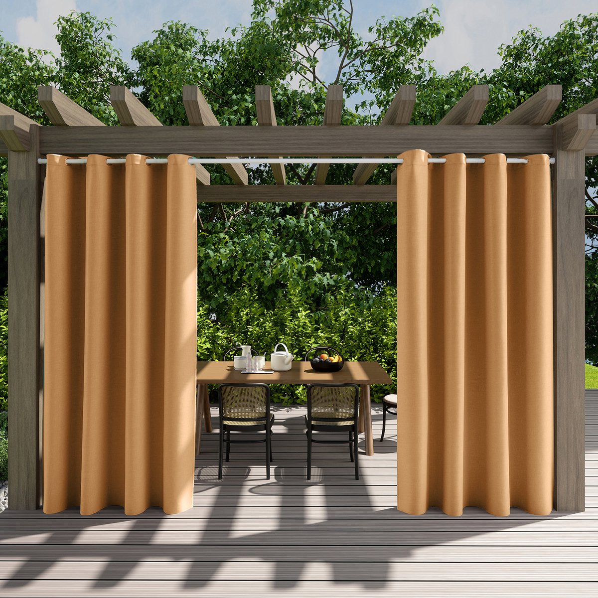 Qelus 2 Stuks Premium Buitengordijnen Waterdicht - Slijtvast Outdoor Gordijn - Weerbestendig & Kreukvrij Balkongordijn - Rideau Extérieur - 132x213cm - Bruin