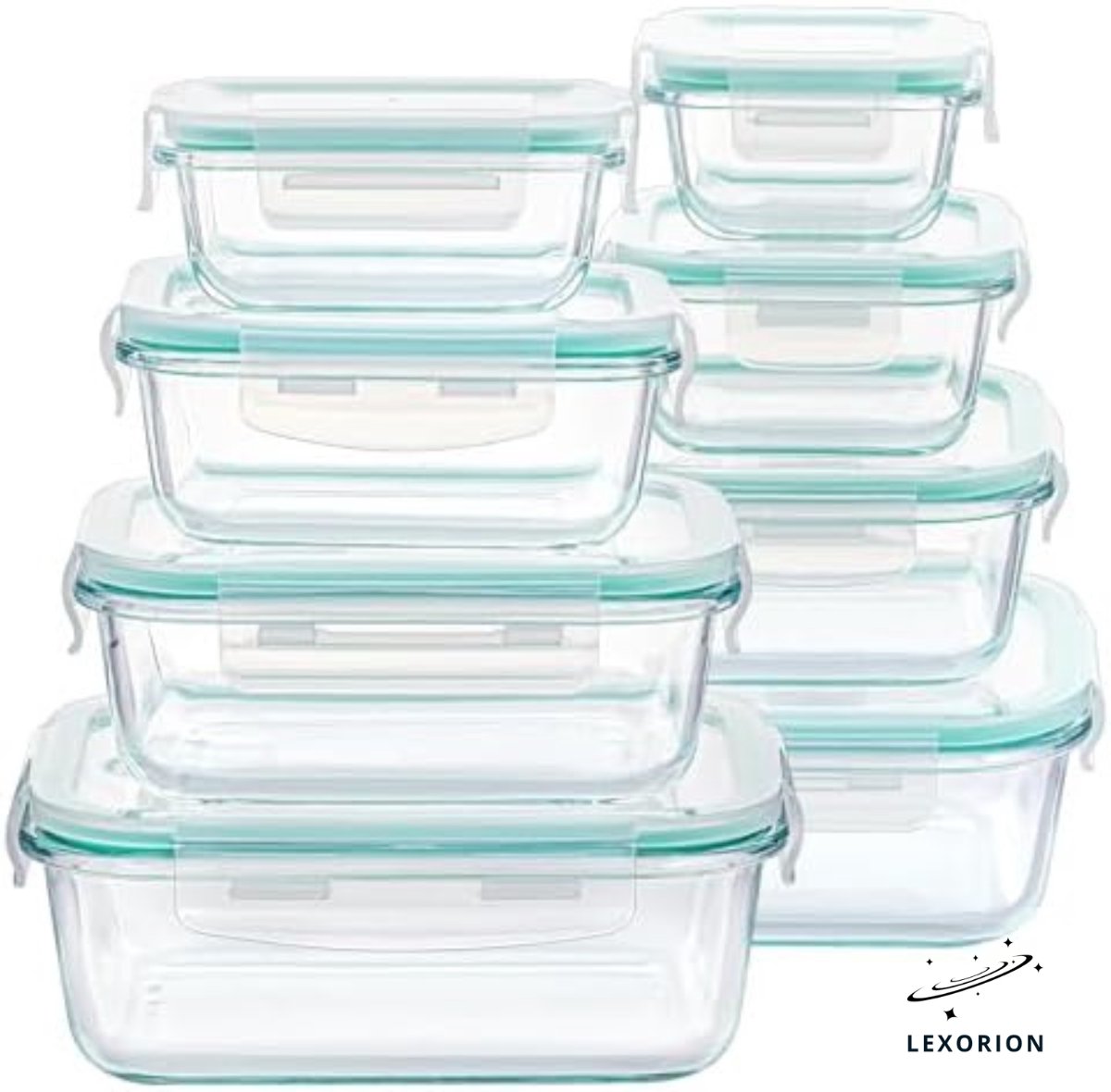 Lexorion Glazen Vershoudbakjes Set 8-delig – Diverse Maten – Luchtdicht – BPA-vrij – Geschikt voor Oven, Magnetron & Vriezer – Groen