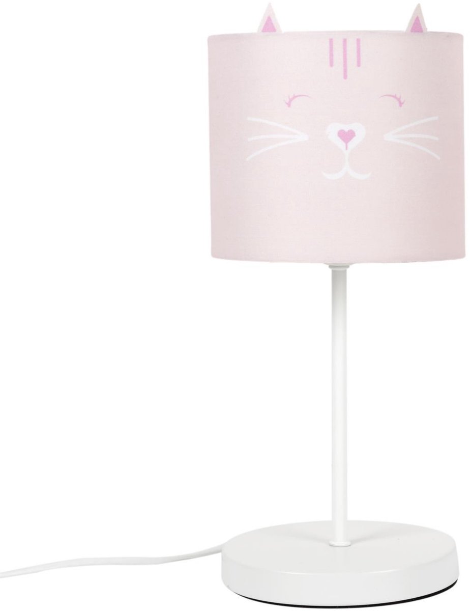 Home Deco Kids Lamp Kat / Poes - roze - kunststof - aan / uit schakelaar - 36 cm - kinderkamer
