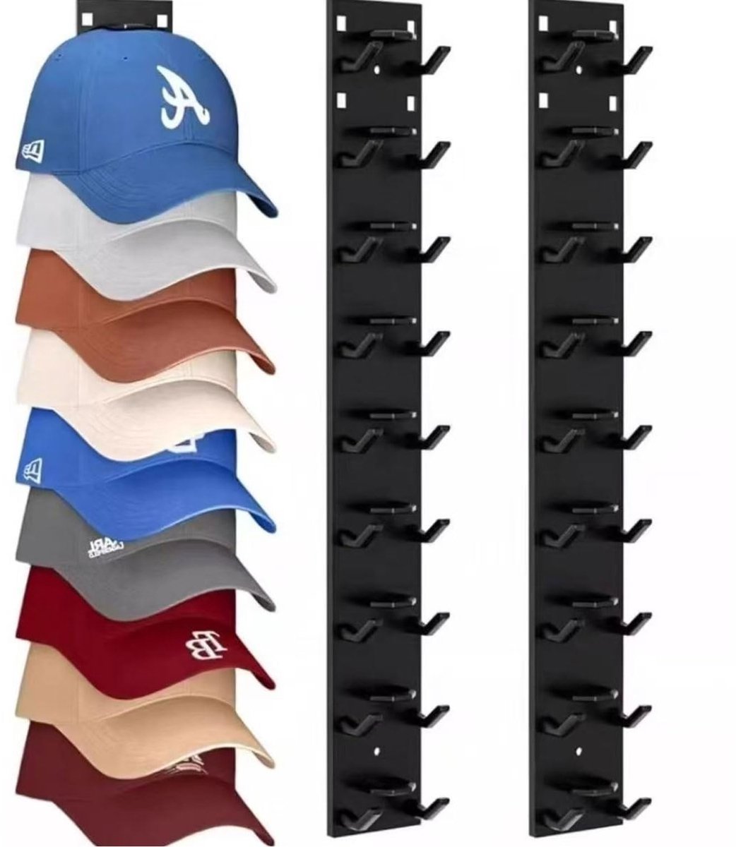 Ynkkvre - Cap houder - wandhouder set van 2 - stevige opbergoplossing voor petten en hoeden - met haken - geschikt voor basecaps en accessoires - zwart