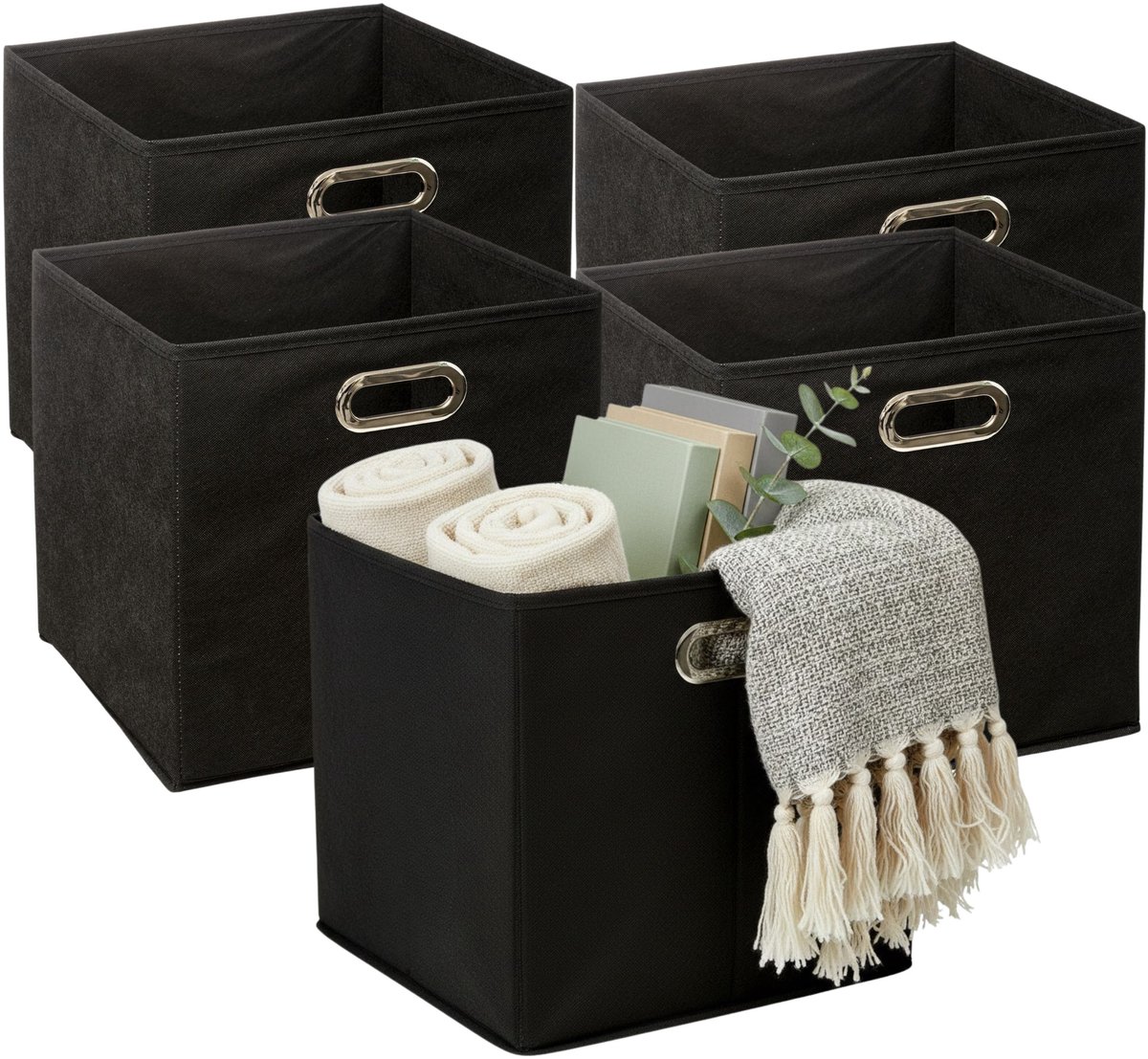 5Five Opbergmandjes - 5x - zwart - stof - inhoud 29 liter - 31 x 31 x 31 cm - Kast opberg box