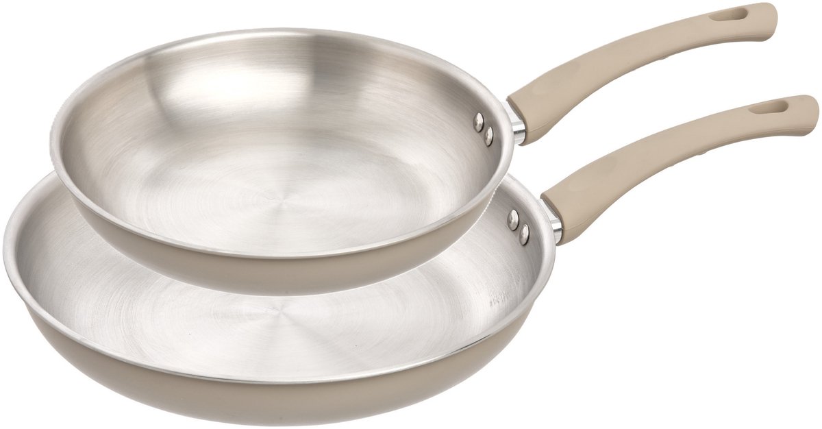 5Five Koekenpan set Paris - D24 en D28 cm - beige/zilver - RVS/aluminium