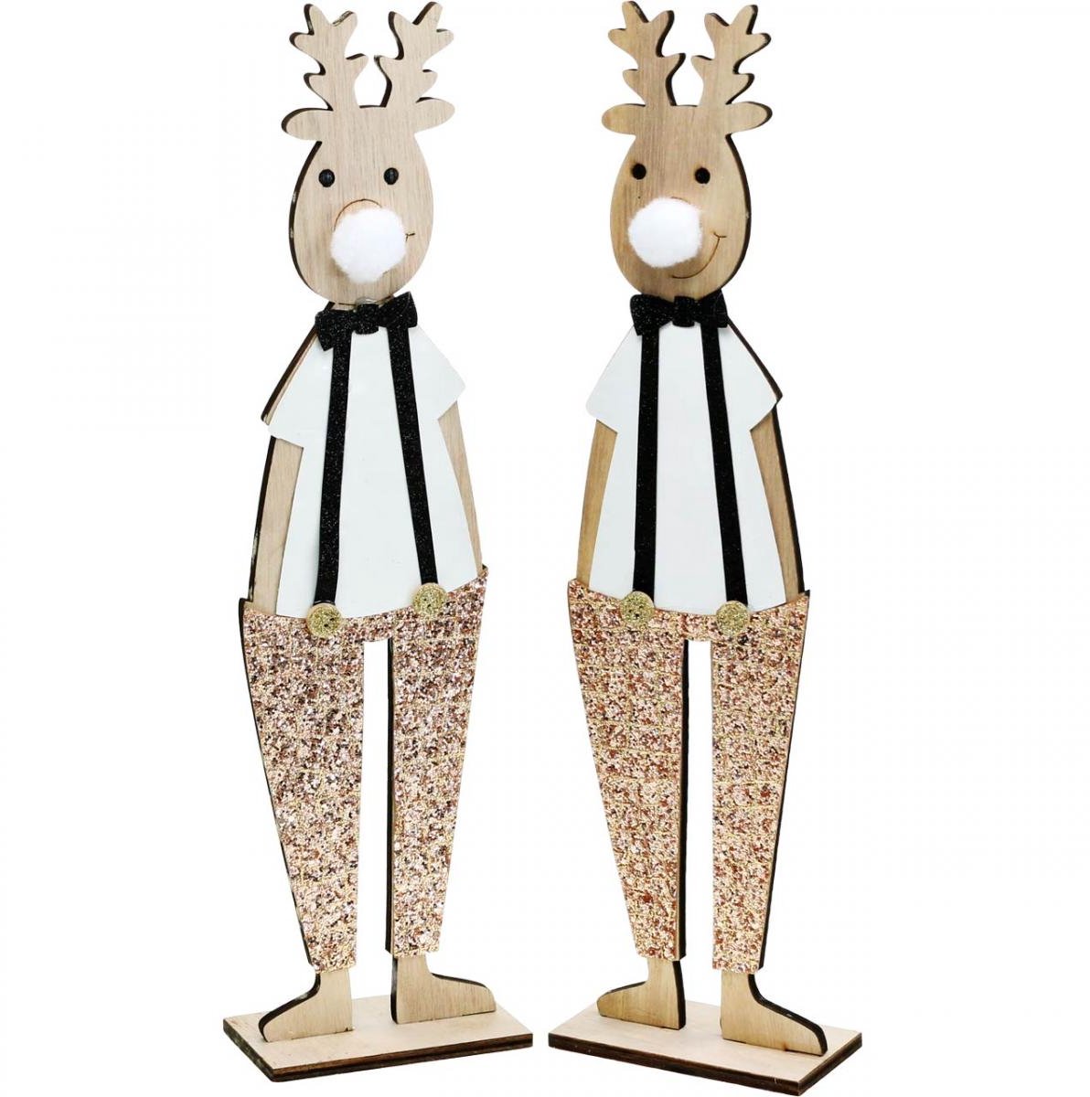 Rendier houten decoratiefiguur Kerst om neer te zetten 12×6.5cm H45cm