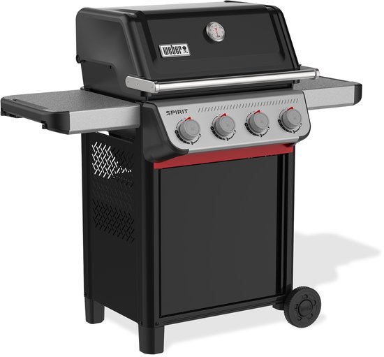 Weber Spirit E-410 - Gasbarbecue - Zwart - 4 Branders met 8,2 kW vermogen - Porselein geëmailleerde gietijzeren grillrooster - 2 Zijtafels - 2 Duurzame wielen - Kast met deur