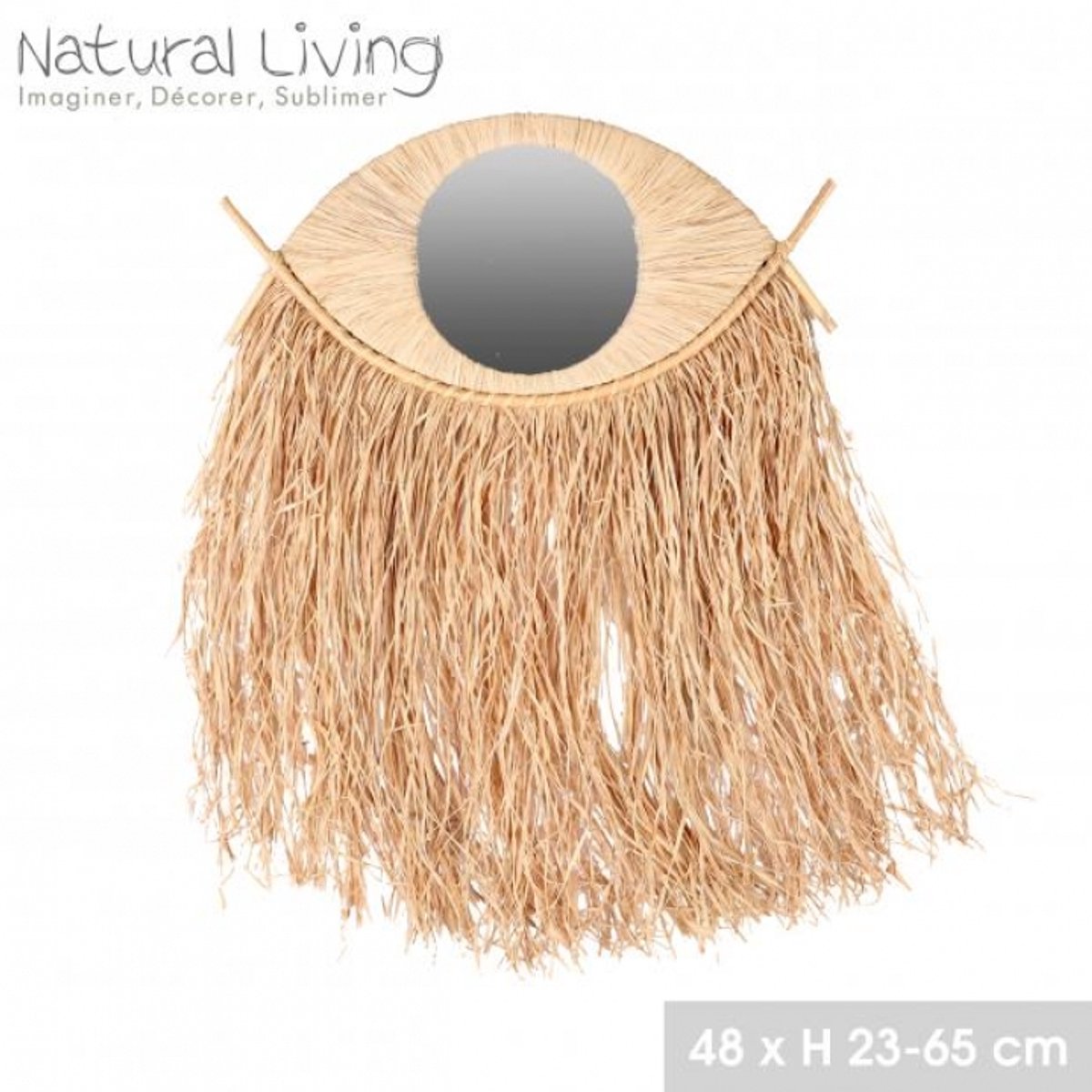 "NATURAL LIVING" Spiegel van bamboe met raffia franjes 48 x H23‑65 cm