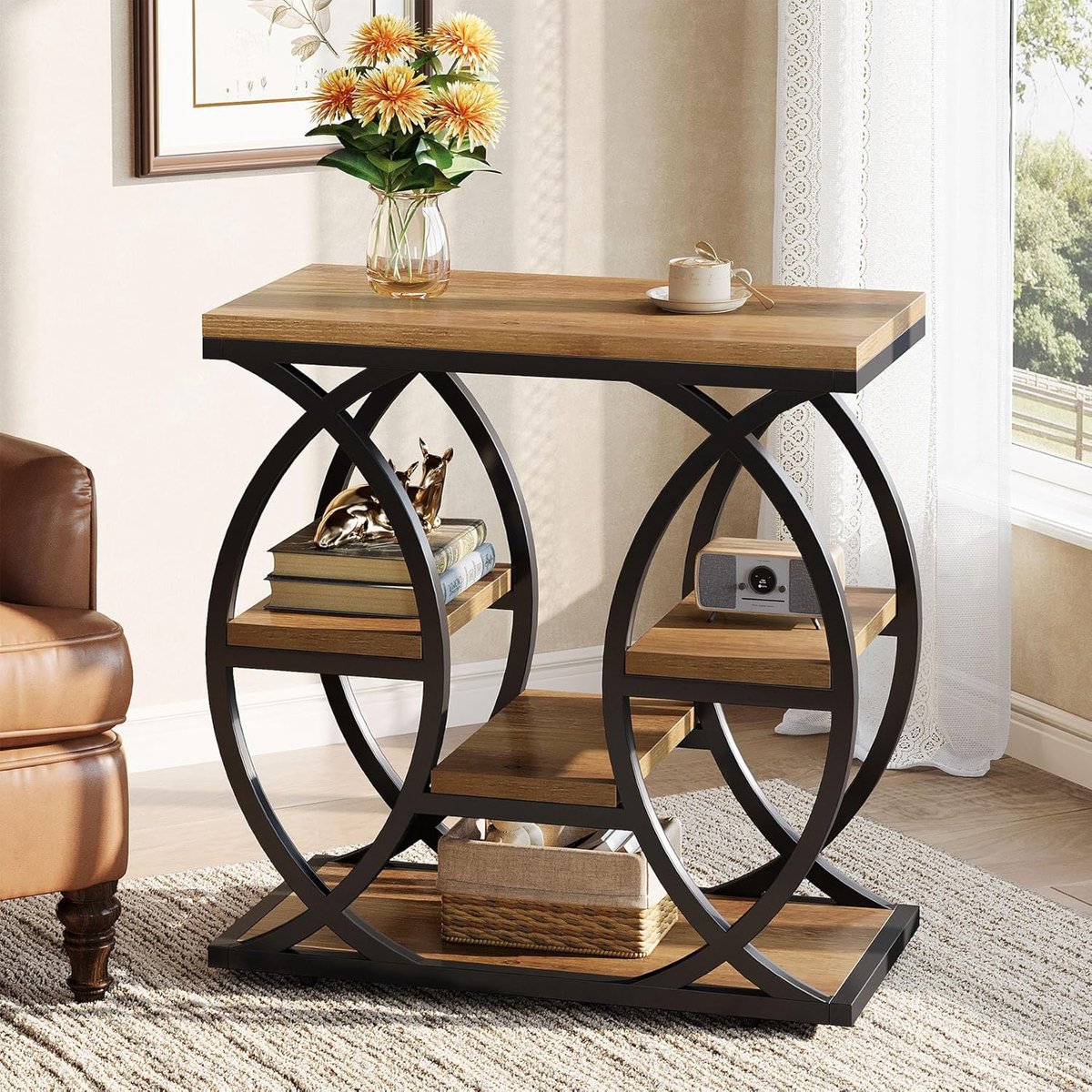 Tribesigns Bijzettafel - Sidetable met 4 planken - 60x30x60cm - Eindtafel - Bijzettafel - voor Woonkamer, Slaapkamer, Entree - Lichtbruin