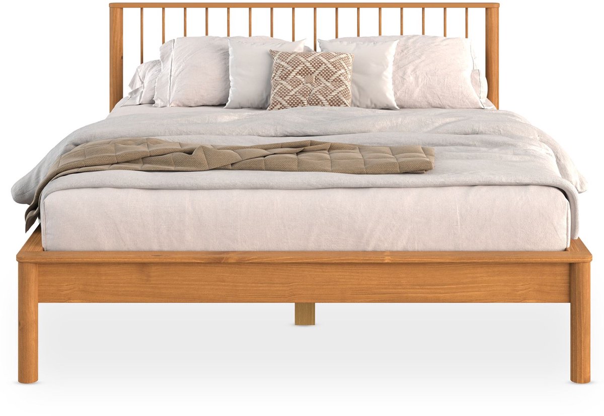 APOANA-bed van massief hout 140x190 cm – eikenhouten afwerkingen