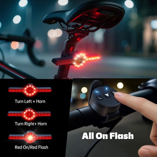 400mAh Fiets Achterlicht - 270° Zichtbaarheid met Knipperlichten & Afstandsbediening - Remdetectie - USB-C - 7 Standen - Waterdicht — afbeelding 2
