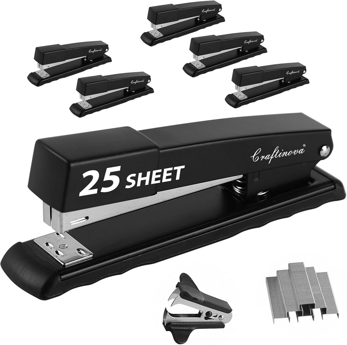 Kantoor nietmachine set met 20 vellen capaciteit - Inclusief 2000 nietjes en nietverwijderaar (6 stuks)