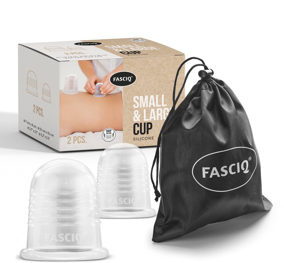 FASCIQ® Cupping Cup Small en Large - ø 5,5 cm en ø 7 cm - bindweefselmassage, fascia behandeling - huidverbetering - cupping set siliconen - massage tool