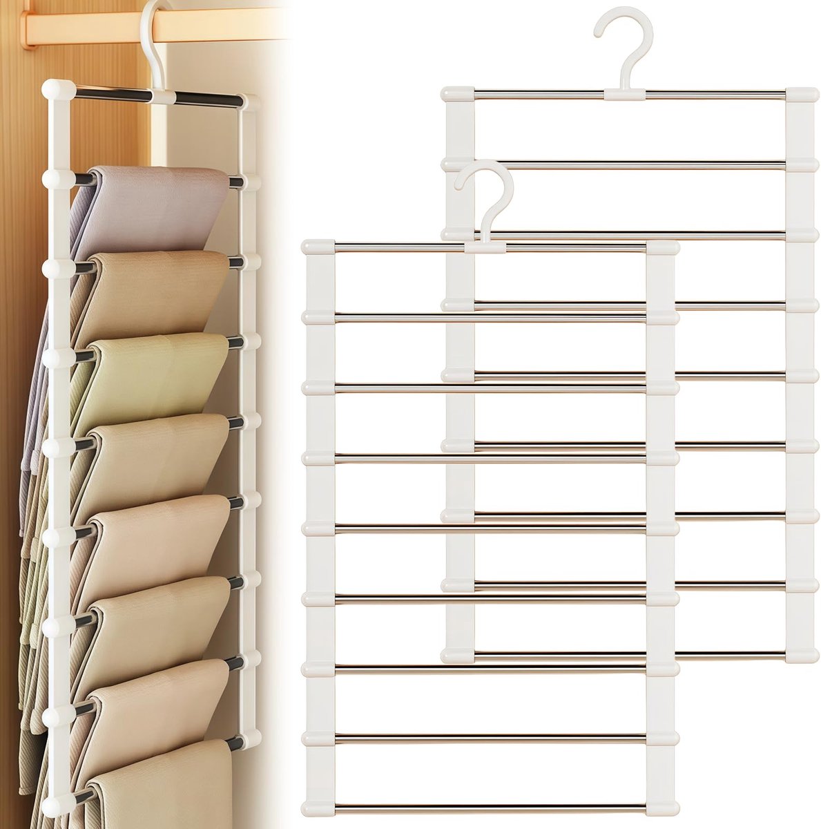 Set van 2 Opvouwbare Broekhangers RVS - Ruimtebesparend Kledingrek voor Garderobe