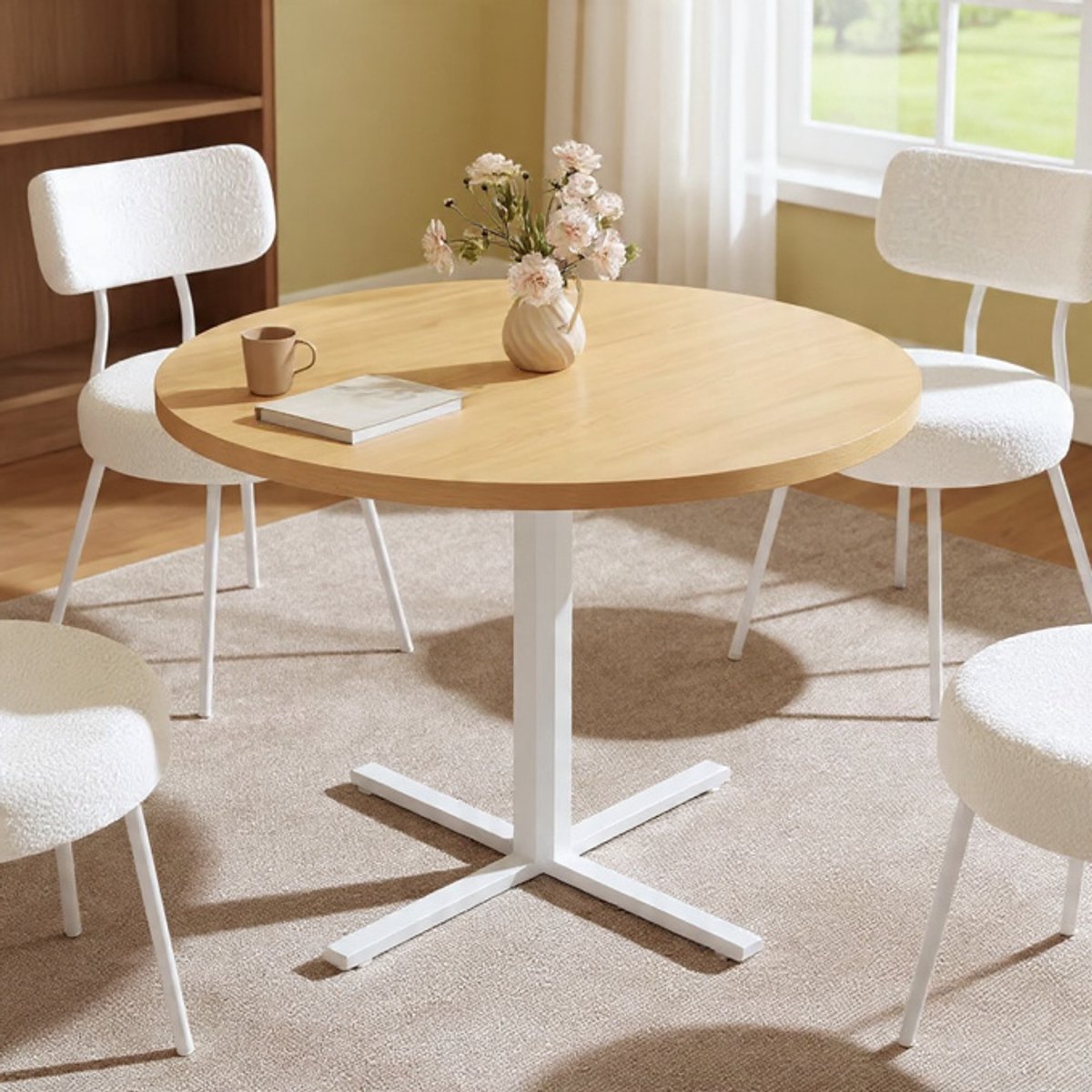 Ronde Eettafel Livia - 80 cm - Kleine Keukentafel voor 4 personen - Landelijke Stijl - Waterbestendig Oppervlak - Eetkamertafel voor Woonkamer en Keuken - Goudkleurige Eiken-Casa Serena – 80 cm – C...