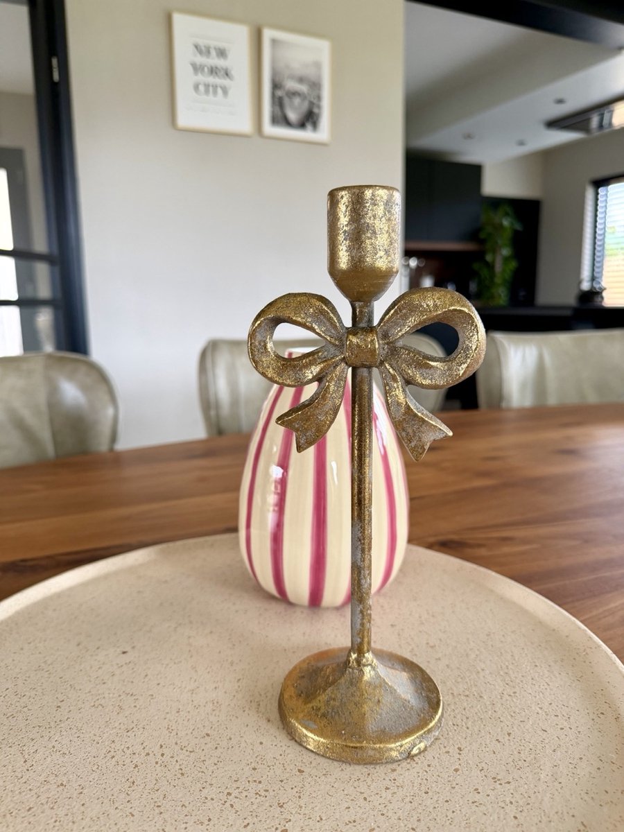 Candle Stick Bow Metal Gold 10.5x8.5x25.5cm