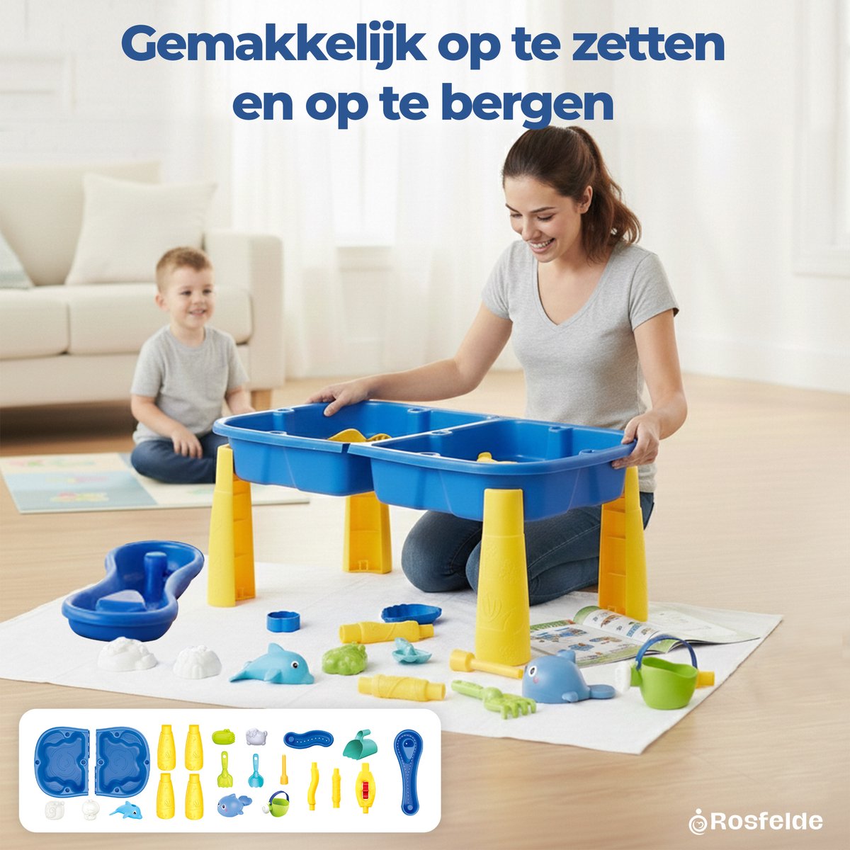 Rosfelde Watertafel Speelgoed - Zandtafel - Watertafel Buiten - Goed Formaat - Blauw/Geel — afbeelding 7
