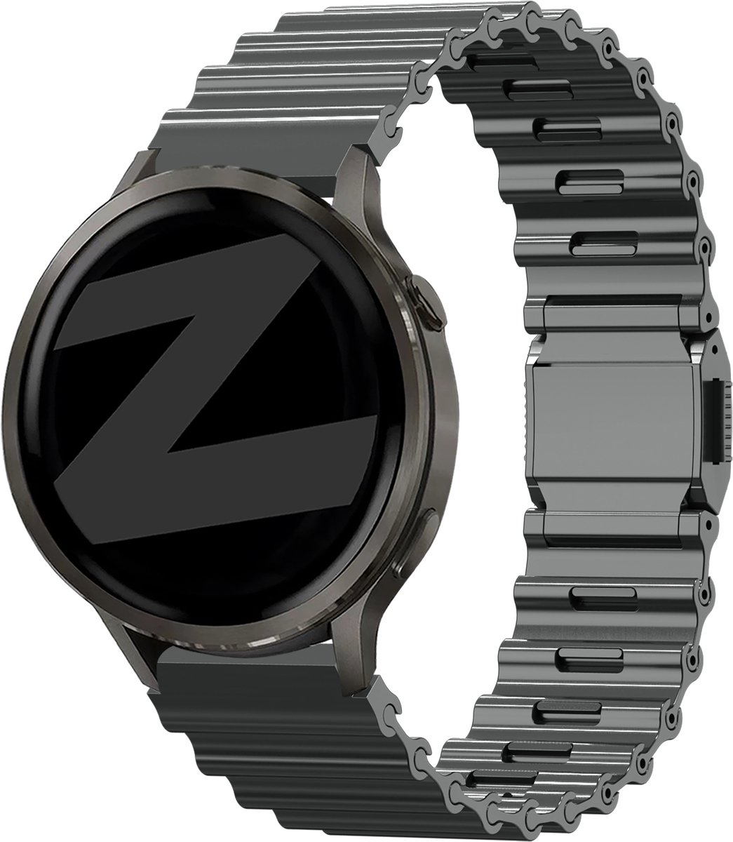 Bandz Premium 'Oceaan' stalen band geschikt voor Garmin Vivoactive 4 / Garmin Venu 4 - 45mm / Garmin Venu 3 / Garmin Venu 2 / Garmin Forerunner 570 - 47mm / Garmin Forerunner 265 / Garmin Forerunner 255 - Graphiet