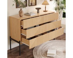 PHOEBE CAT Ladekast – Gestreepte design – 6 lades – Houtnerf – Metalen poten – Natuurlijke PHOEBE CAT Ladekast – Gestreepte design – 6 lades – Houtnerf – Metalen poten – Natuurlijke