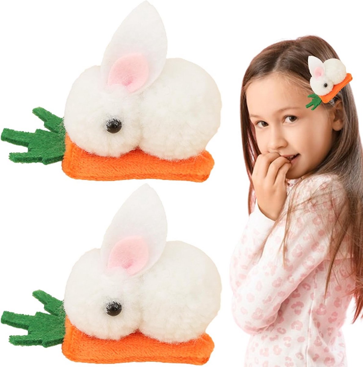 Set van 2 Pluche Haas Haarspelden - Schattige Paas Haaraccessoires voor Meisjes