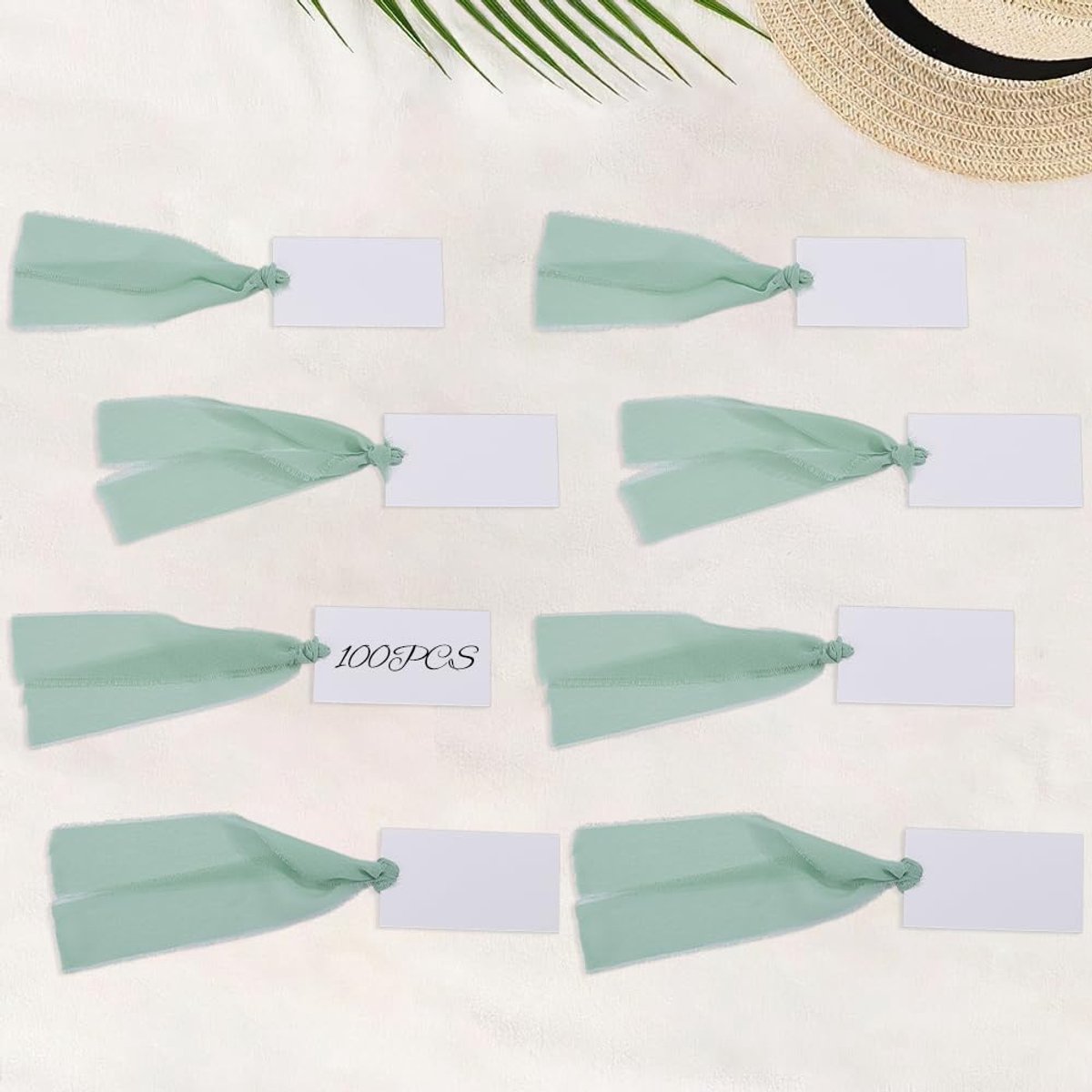 Rechthoekige Tafelkaarten - Leeg voor Persoonlijke Decoraties - 100 Stuks met Groene Fluwelen Band