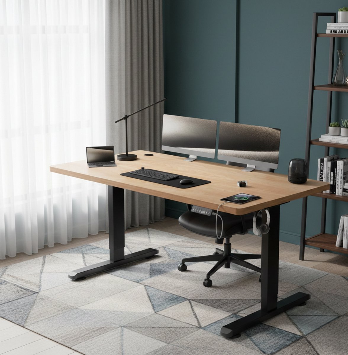 Elektrisch verstelbaar Zit-Sta bureau 140x80 cm met USB-aansluiting en afsluitfunctie – Modern Beige, Casa Serena – Casa Dorada