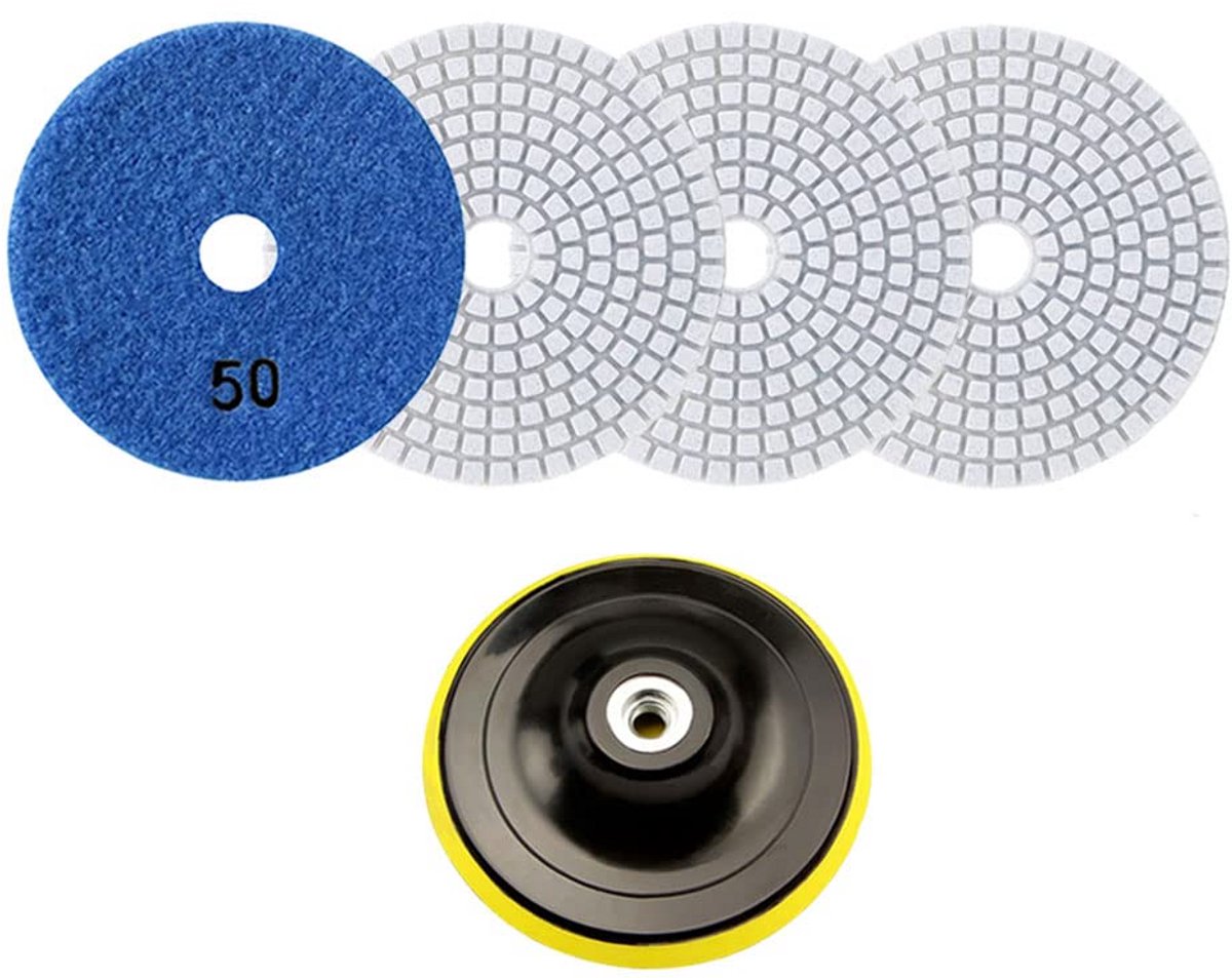 Diamant Polijstschijven Nat (4 Stuks) met M14 Steunpad voor Beton en Steen