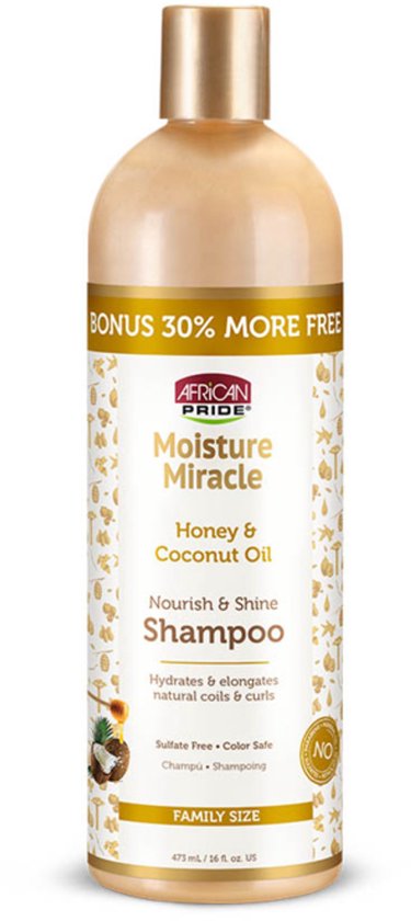 AFRICAN PRIDE - MOISTURE MIRACLE - HONEY COCONUT OIL SHAMPOO BONUS 16OZ