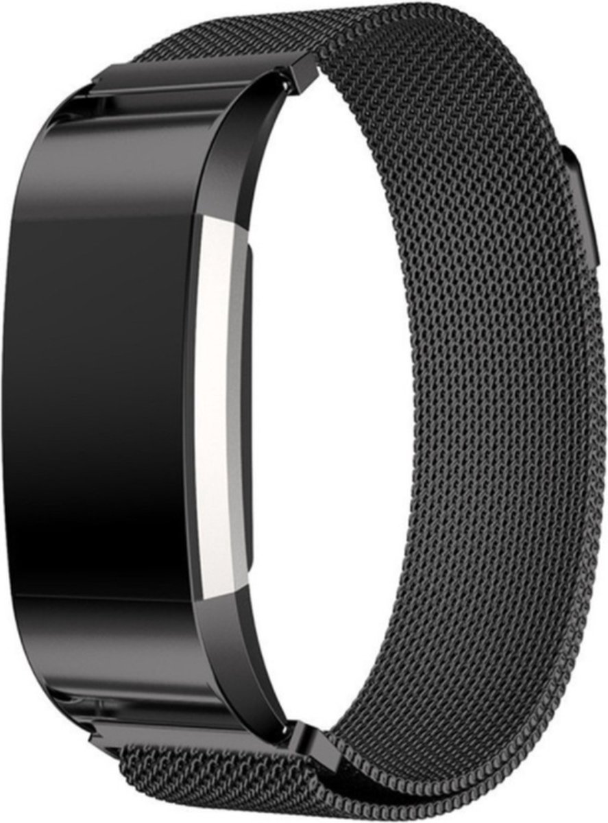 Jumada's Milanese Band voor Fitbit Charge 2 - RVS Mesh Armband - Magnetische Sluiting - Large - Zwart
