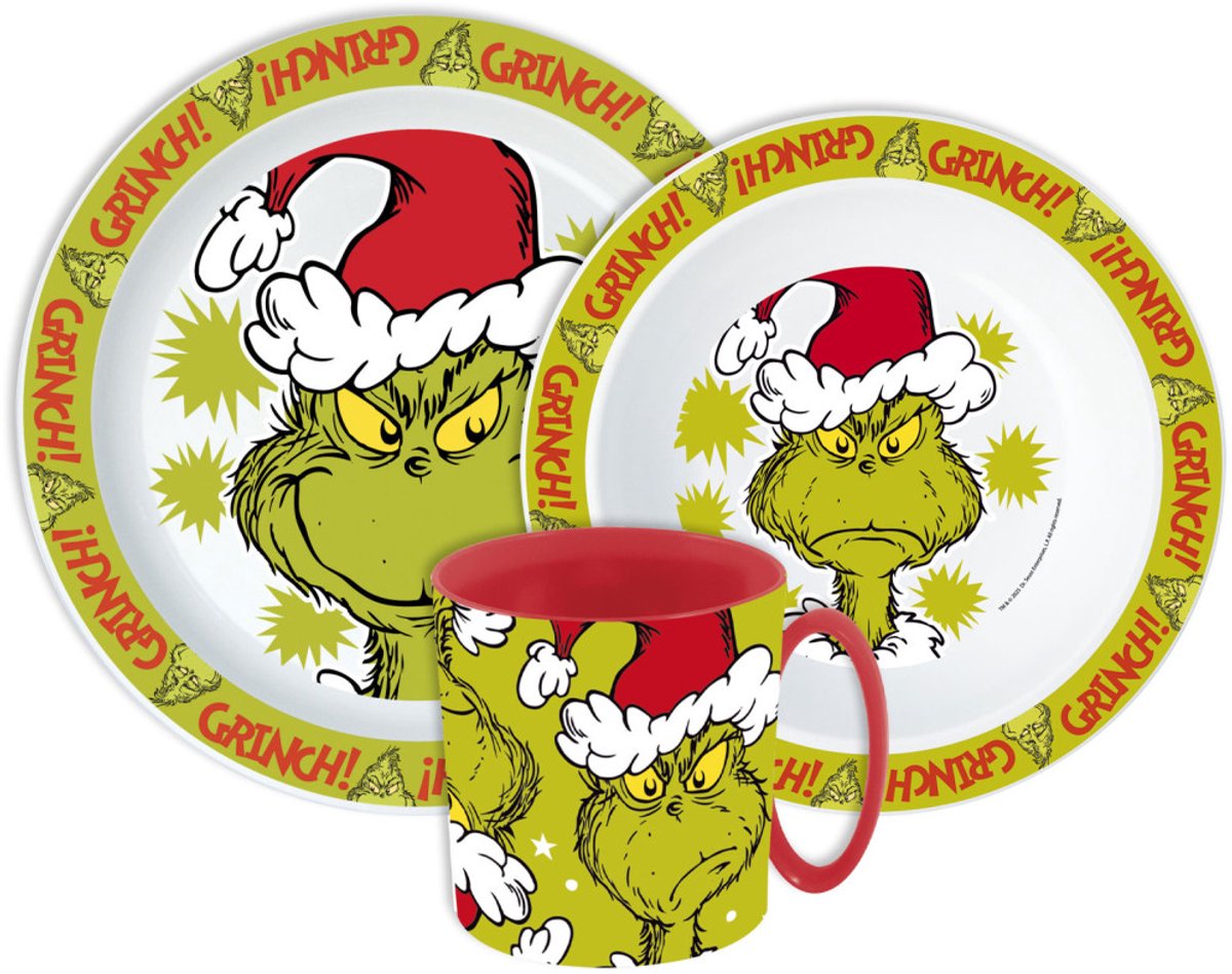 The Grinch Serviesset - Mok 390 ml - Diepe kom - Plat bord - 3 stuks - Christmas Mischief - Voor verjaardagen en feestjes - Voor kinderen