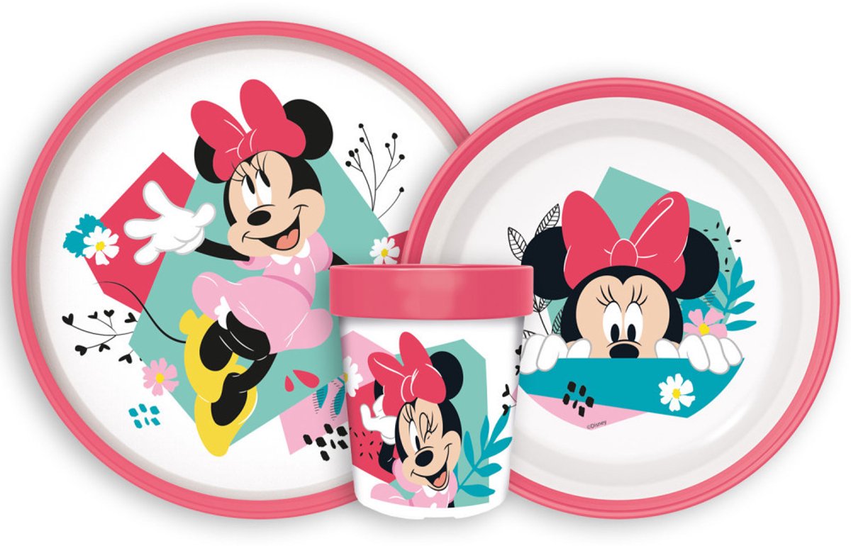 Disney Minnie Serviesset - Beker 260 ml - Diepe kom - Plat bord - 3 stuks - Being More - Antislip eetset - Voor verjaardagen en feestjes - Voor kinderen - Voor meisjes