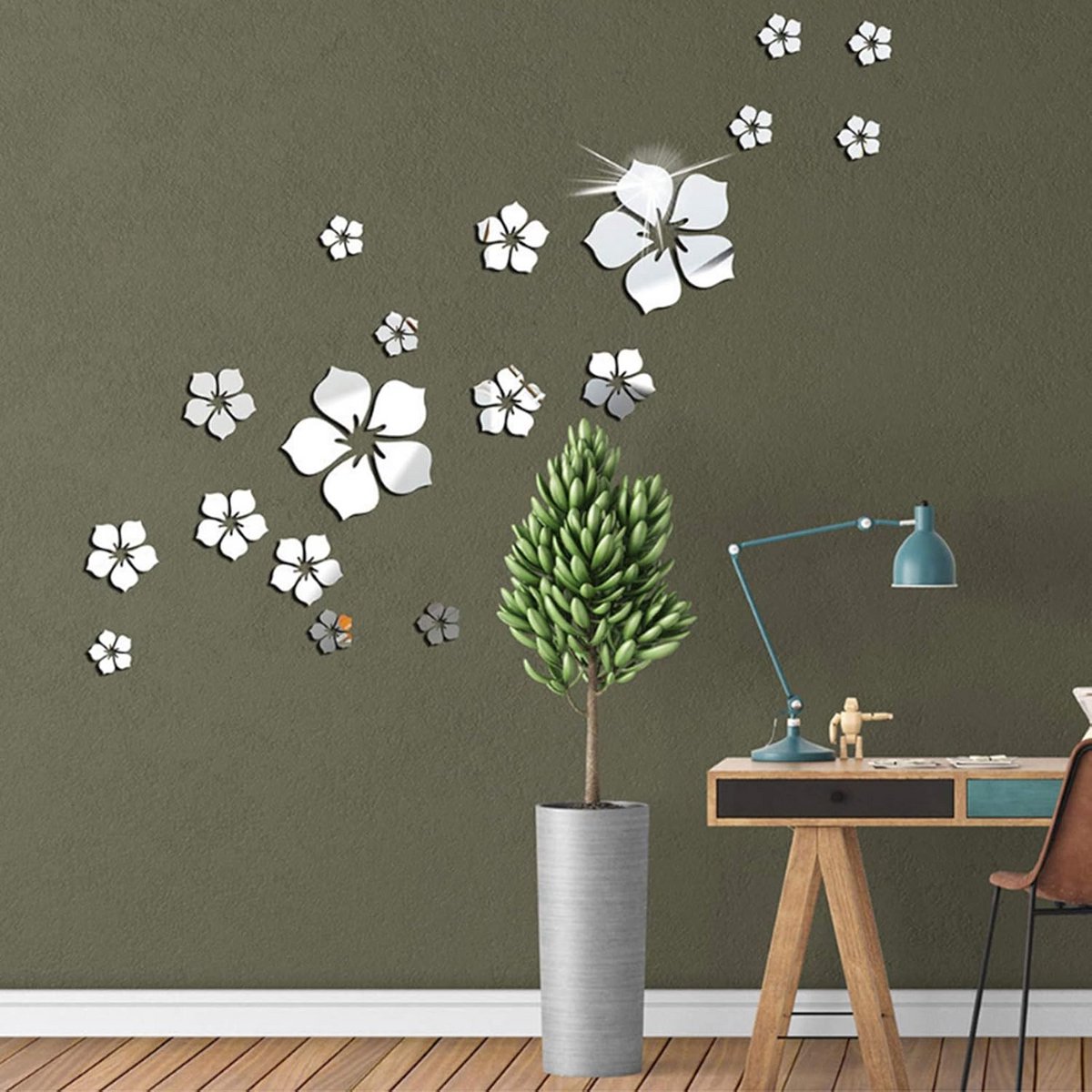 18 Delige 3D Bloem Spiegel Muurstickers voor Slaapkamer en Woonkamer