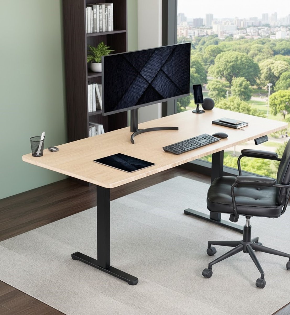 Elektrisch Zit-Sta Bureauframe met Dubbele Motor – Verstelbaar en ergonomisch, tot 100 kg – Geheugenfunctie en Stabiele Ondersteuning, Zwart – Casa Serena
