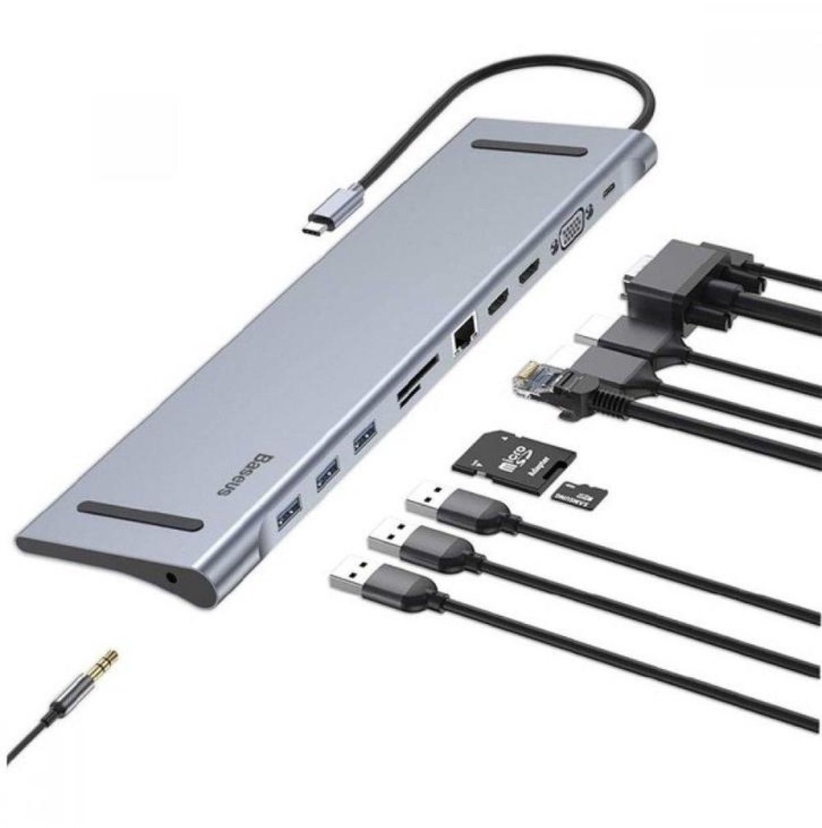 BASEUS 8 in 1 Multifunctionele USB C HUB | Grey | Laptopstandaard