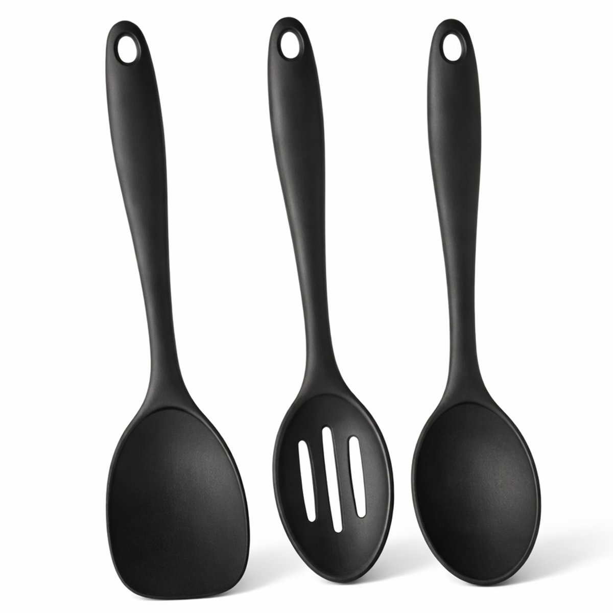 Siliconen Lepelset 3 ST. Zwart | Bakspatel, Gleuflepel & Pollepel | Hittebestendig & Vaatwasbestendig | Anti-aanbaklaag | Spatelset, Roerlepel, Kooklepel, Serveerlepel, Opscheplepel, Spatel | Silicone Keukengerei, Kookgerei