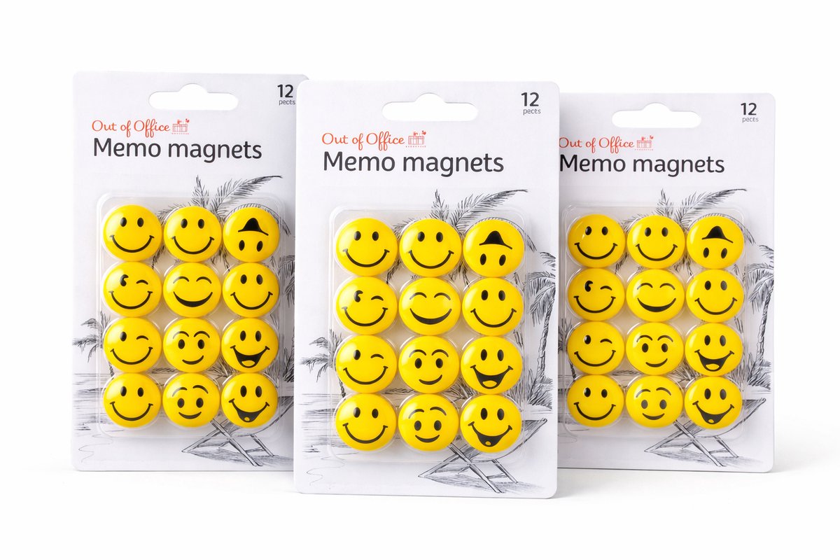 Memo Magneten Smiley – 3-Pack – 36 Stuks – Gele Koelkast Magneten – Whiteboard & Magneetbord