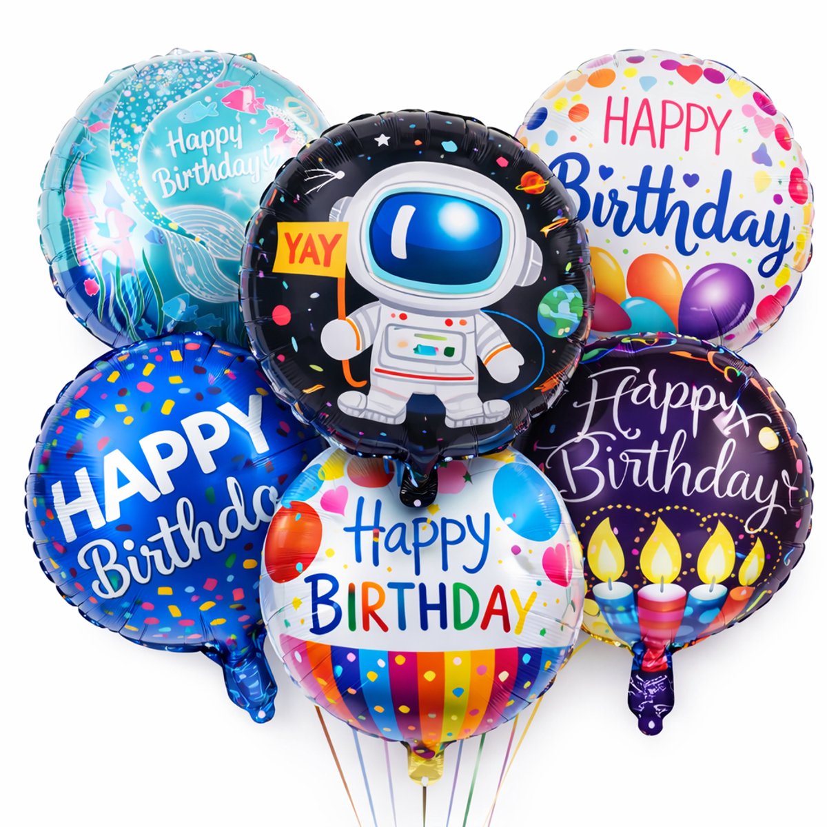 EasyMart 6x Folieballonnen Happy Birthday Jongens – Blauw – 18 inch – Kinderfeest Feestdecoratie – Mix Designs – Helium & Lucht