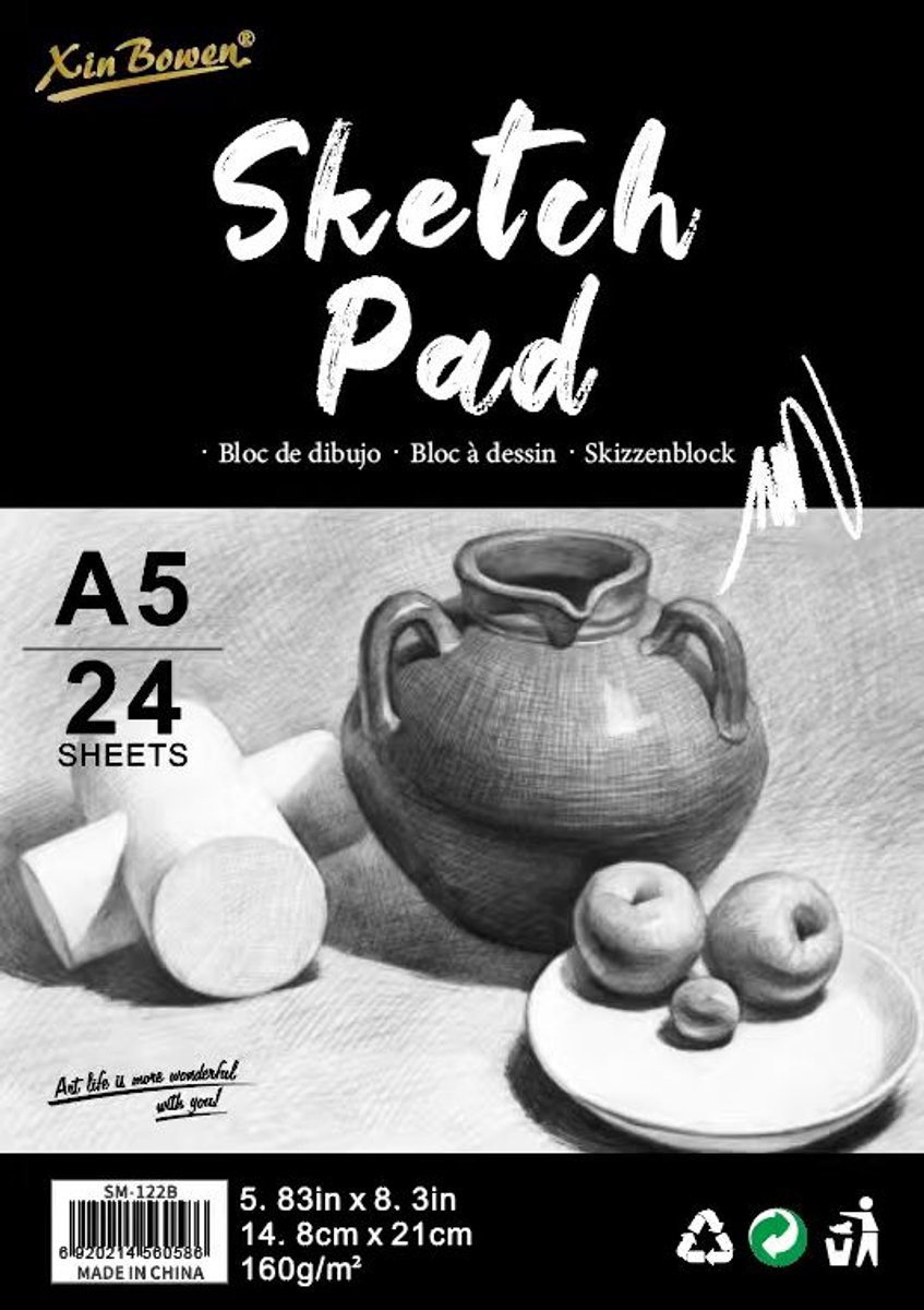 Sketch Pad - Schetsboek - Schetsen - Tekenen - A5 - 24 vellen - 160 gr papier - Wit