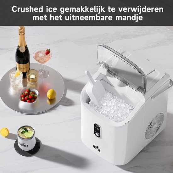 Bardi 1.1L - Nugget IJsblokjesmachine Rond - Crushed Ice Maker met IJsschep - 15kg/24 uur - Ijsblokjesmaker - Met Lux Thermosbeker - WIT - Citruspers Zwart van Merkloos — afbeelding 2