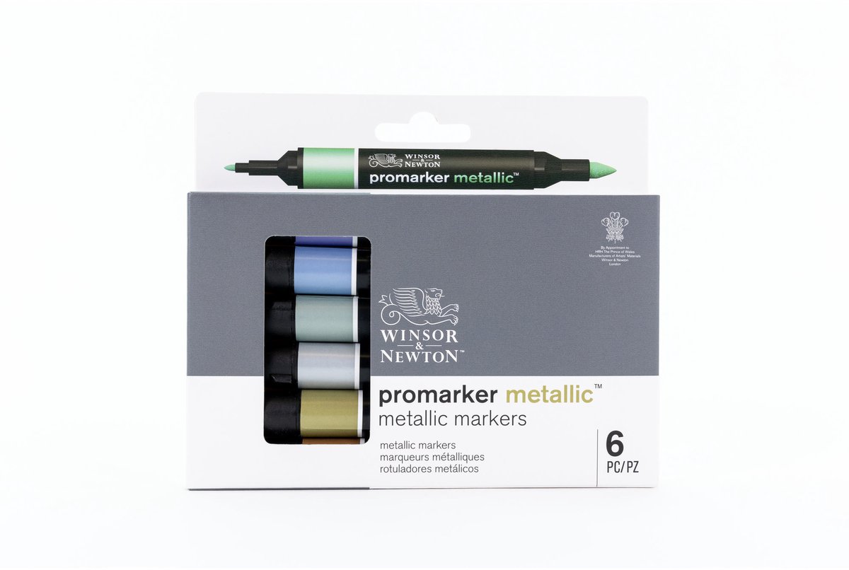 Winsor & Newton 0290135 Promarker Metallic 6 Set | Watergedragen metallic markers met 2 punten