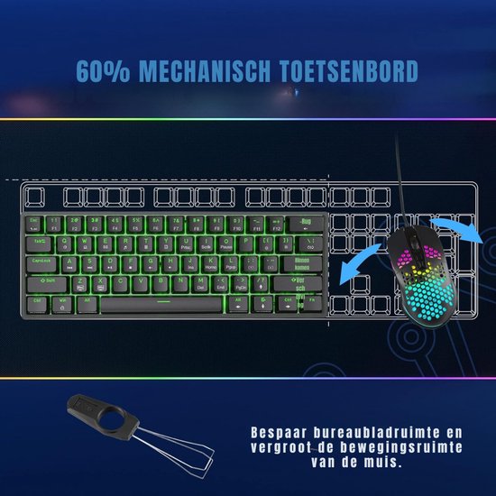 SbocKeeb GT68 Draadloos Gamingtoetsenbord – 65% Mechanisch, Hot-swappable Gateron-geel, Tri-mode (2.4G/Bluetooth/USB-C), RGB, PBT-keycaps – Voor Pc, Mac & Meer