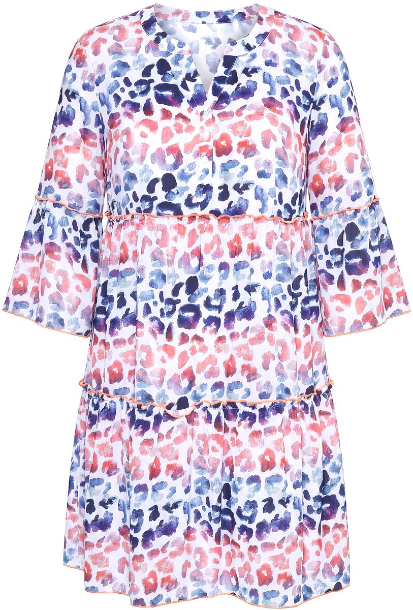 Angel of Style - Dames - Jurk A-lijn luipaardstrepen gekleurde naden volants - Ochtend blauw - Maat 42