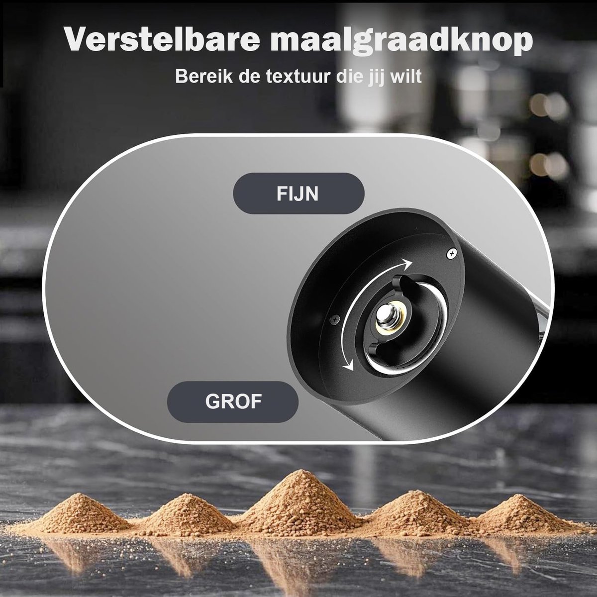 Rivv® Elektrische Zout- en Pepermolen Set - USB-C Oplaadbaar - Automatisch - Instelbare Maalgraad - Inclusief Houder en Reinigingsborstel - Zwart — cadeau in Kookcadeaus - foto 3