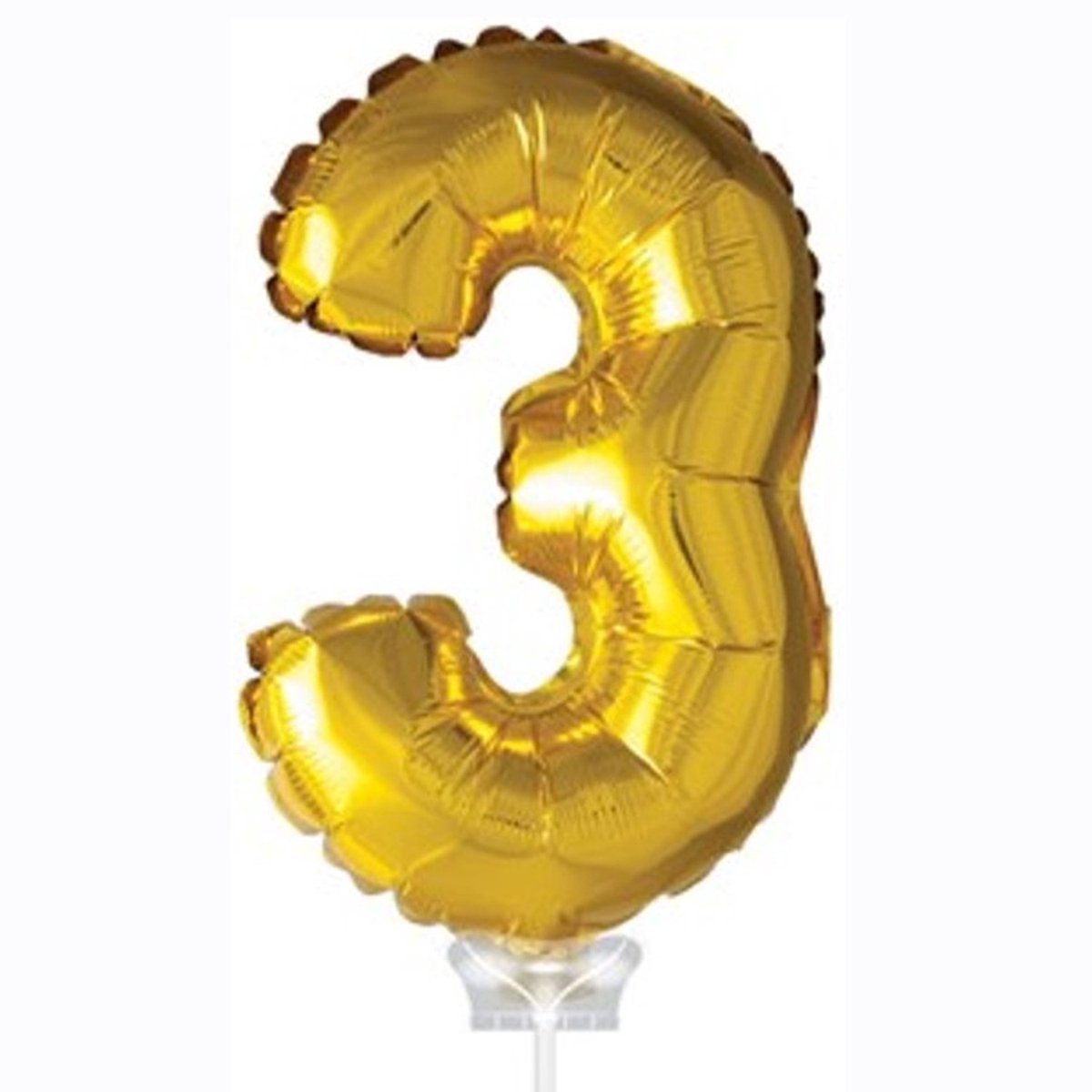 Cijferballon op stokje XL 40cm - Taart ballon - Cijfer 3 - Goud